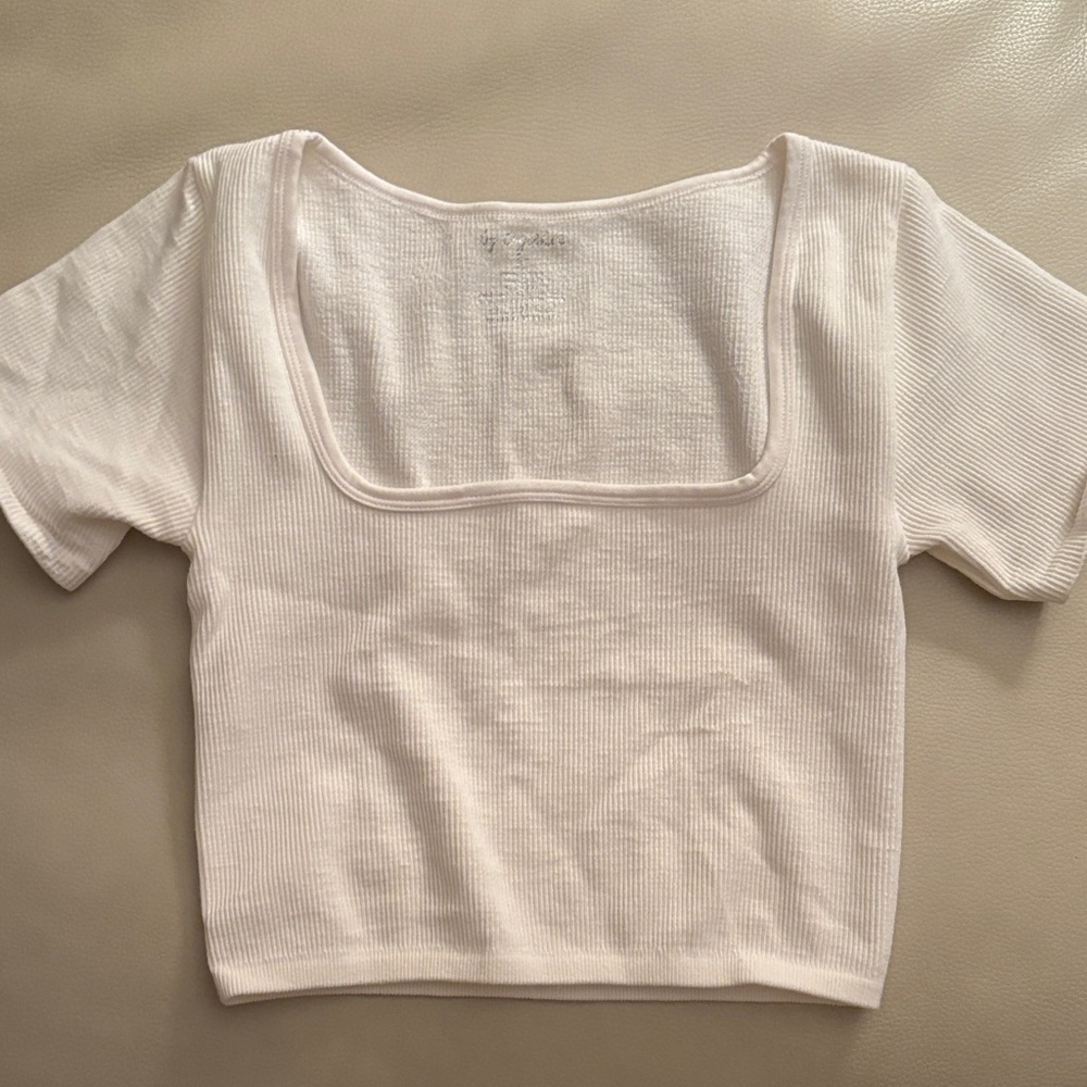 Women's White Ribbed Square Neck Top